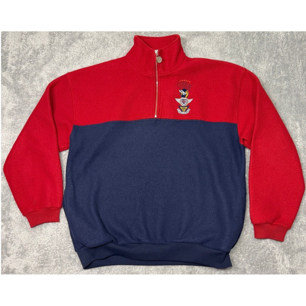Vintage 90s Universal Studios Fleece Pullover Mens XL Red Navy Blue 1/4 Zip Logo